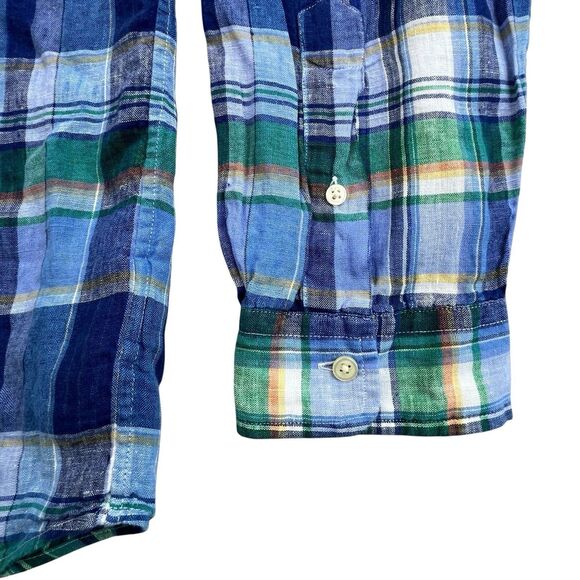 Polo Ralph Lauren Linen Shirt XL Blue Green Plaid Classic Preppy Beach Preppy - Picture 5 of 11